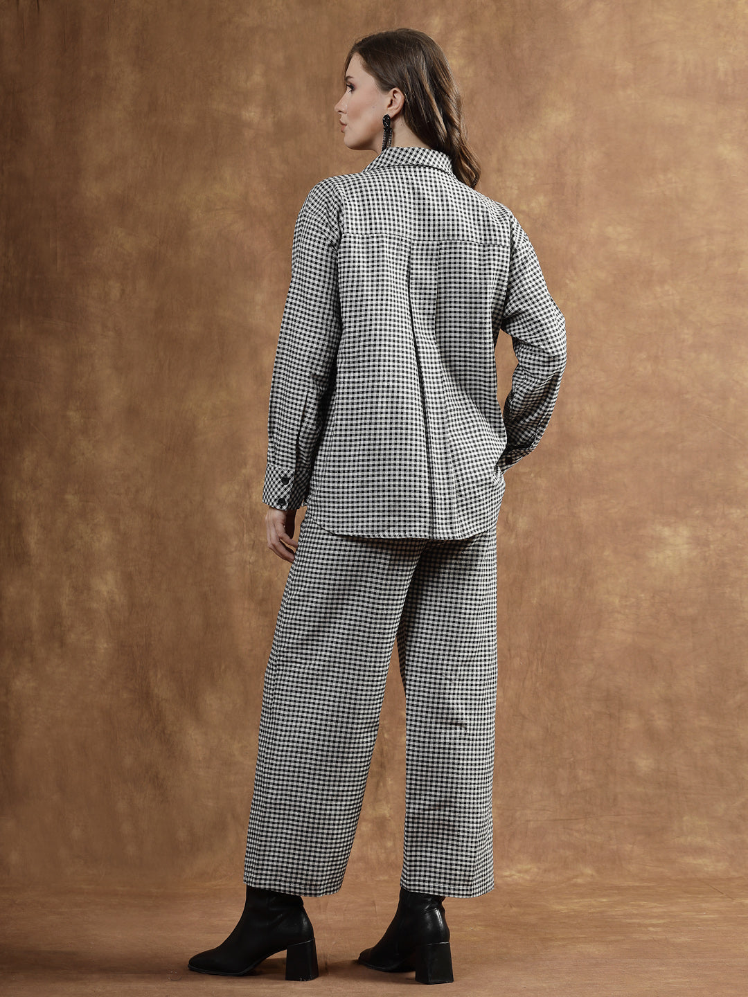 Stylum Women's Semi Woolen Checked Wool Blend Co-Ord Set (CSWBLACKCHECK)