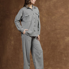 Stylum Women's Semi Woolen Checked Wool Blend Co-Ord Set (CSWBLACKCHECK)
