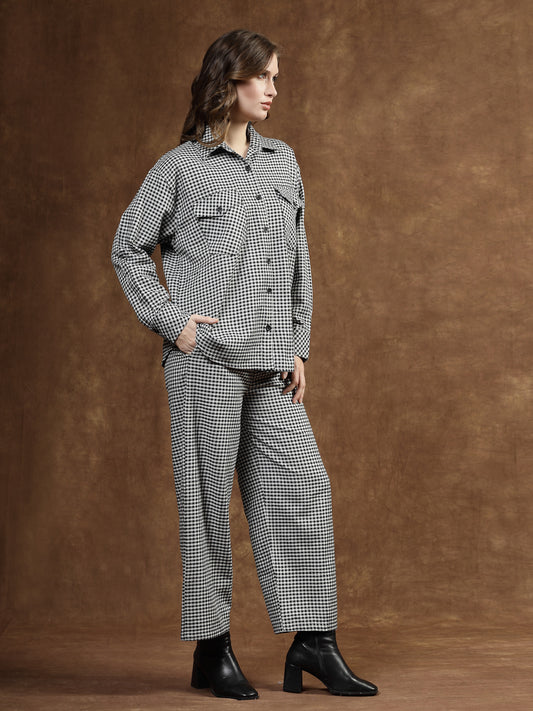 Stylum Women's Semi Woolen Checked Wool Blend Co-Ord Set (CSWBLACKCHECK)