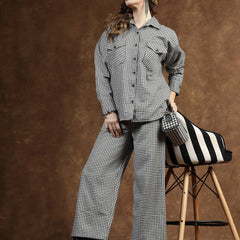 Stylum Women's Semi Woolen Checked Wool Blend Co-Ord Set (CSWBLACKCHECK)