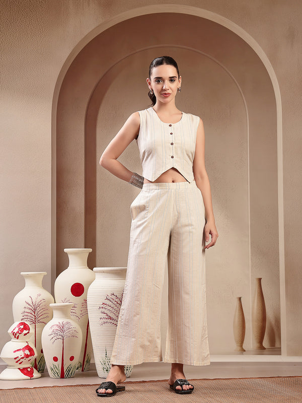 Stylum Women's White Self Design Cotton Co-Ord Set (CSWHITEOSCAR)