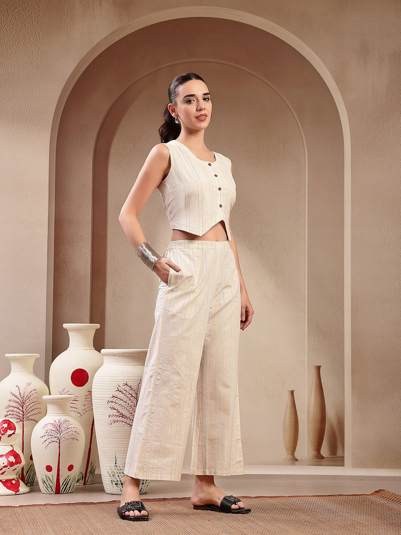 Stylum Women's White Self Design Cotton Co-Ord Set (CSWHITEOSCAR)