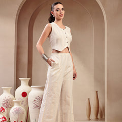 Stylum Women's White Self Design Cotton Co-Ord Set (CSWHITEOSCAR)