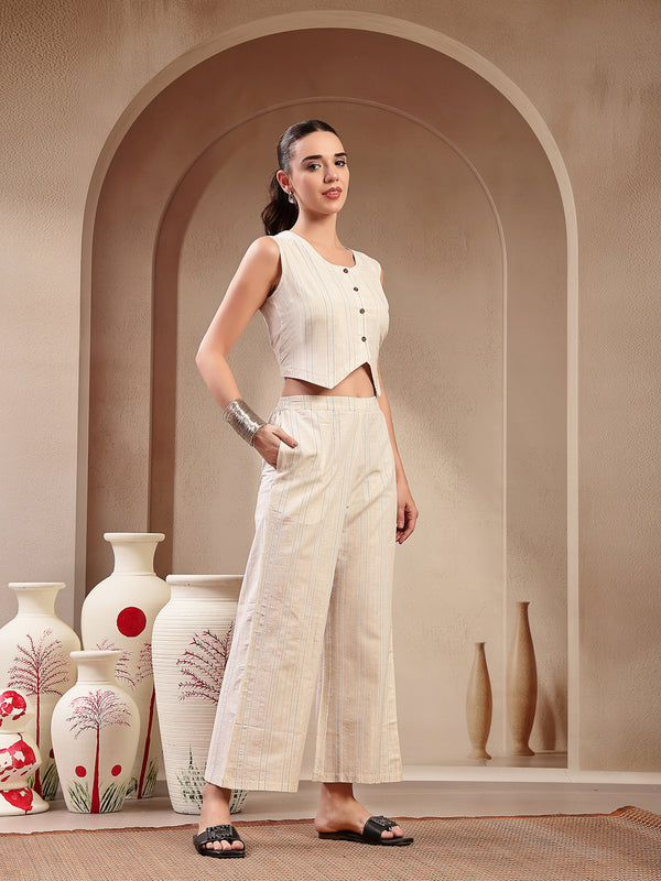 Stylum Women's White Self Design Cotton Co-Ord Set (CSWHITEOSCAR)