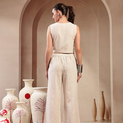 Stylum Women's White Self Design Cotton Co-Ord Set (CSWHITEOSCAR)