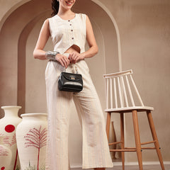 Stylum Women's White Self Design Cotton Co-Ord Set (CSWHITEOSCAR)