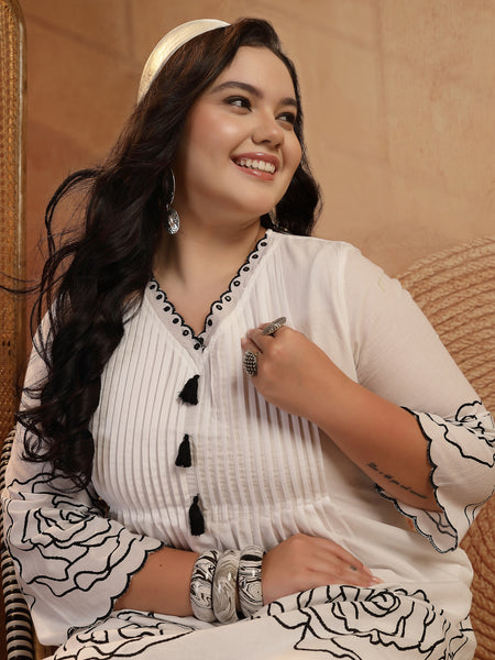 Stylum Women's Plus Size White Floral Printed Cotton Co-Ord Set (CSWHITEZINPAPLUS)