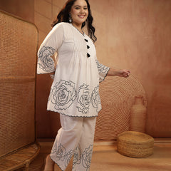 Stylum Women's Plus Size White Floral Printed Cotton Co-Ord Set (CSWHITEZINPAPLUS)