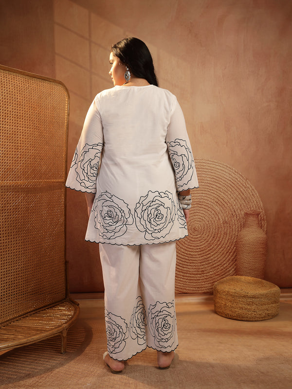 Stylum Women's Plus Size White Floral Printed Cotton Co-Ord Set (CSWHITEZINPAPLUS)