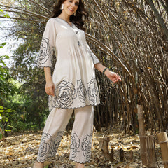 Stylum Women's White Floral & Embroidered Cotton Co-ord Set (CSWHITEZINPA)