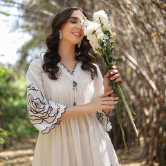 Stylum Women's White Floral & Embroidered Cotton Co-ord Set (CSWHITEZINPA)