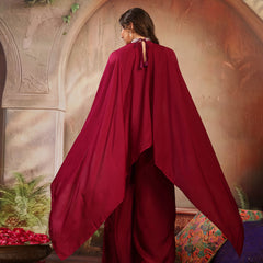 Stylum Women's Wine Solid & Embroidered Velvet Co-Ord Set (CSWINEBHAVYA)