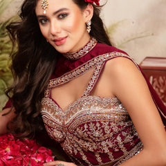 Stylum Women's Wine Solid & Embroidered Velvet Co-Ord Set (CSWINEBHAVYA)