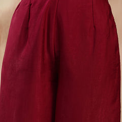 Stylum Women's Wine Solid & Embroidered Velvet Co-Ord Set (CSWINEBHAVYA)