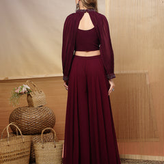 Stylum Women's Wine Solid & Embroidered Georgette Co-Ord Set (CSWINELOFT)