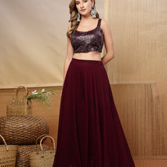 Stylum Women's Wine Solid & Embroidered Georgette Co-Ord Set (CSWINELOFT)