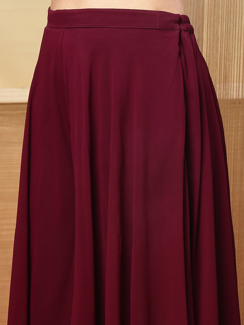 Stylum Women's Wine Solid & Embroidered Georgette Co-Ord Set (CSWINELOFT)