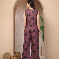 Stylum Women's Wine Botanical Printed Cotton Flex Co-Ord Set (CSWINERUSSO)