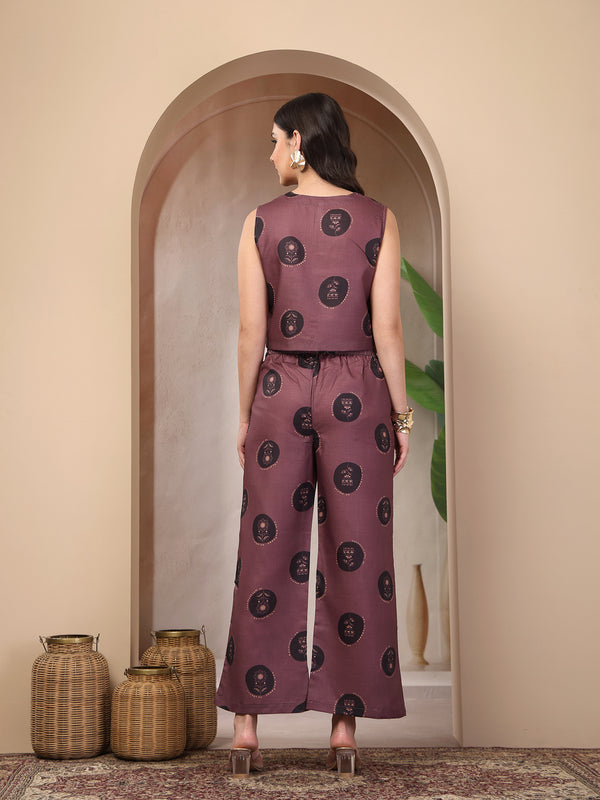 Stylum Women's Wine Botanical Printed Cotton Flex Co-Ord Set (CSWINERUSSO)