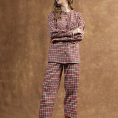 Stylum Women's Semi Woolen Checks Wool Blend Co-Ord Set (CSWMEDRUST)