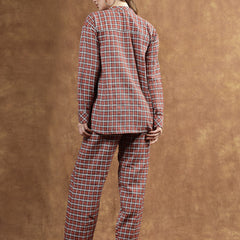 Stylum Women's Semi Woolen Checks Wool Blend Co-Ord Set (CSWMEDRUST)