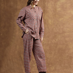 Stylum Women's Semi Woolen Checks Wool Blend Co-Ord Set (CSWMEDRUST)