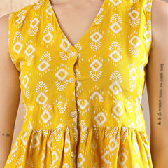 Stylum Women's Yellow Ikat Printed Rayon Co-Ord Set (CSYELLOWCOBRA)