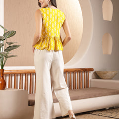 Stylum Women's Yellow Ikat Printed Rayon Co-Ord Set (CSYELLOWCOBRA)