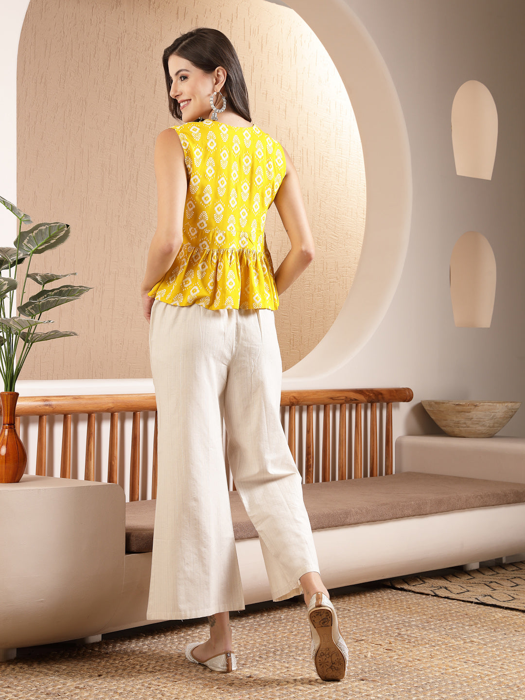 Stylum Women's Yellow Ikat Printed Rayon Co-Ord Set (CSYELLOWCOBRA)