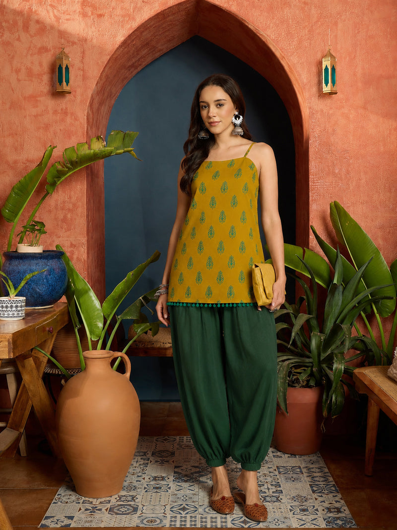 Stylum Women's Yellow Floral Printed Cotton Straight Top With Balloon Pant (CSYELLOWLANKA)