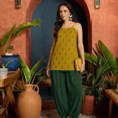 Stylum Women's Yellow Floral Printed Cotton Straight Top With Balloon Pant (CSYELLOWLANKA)