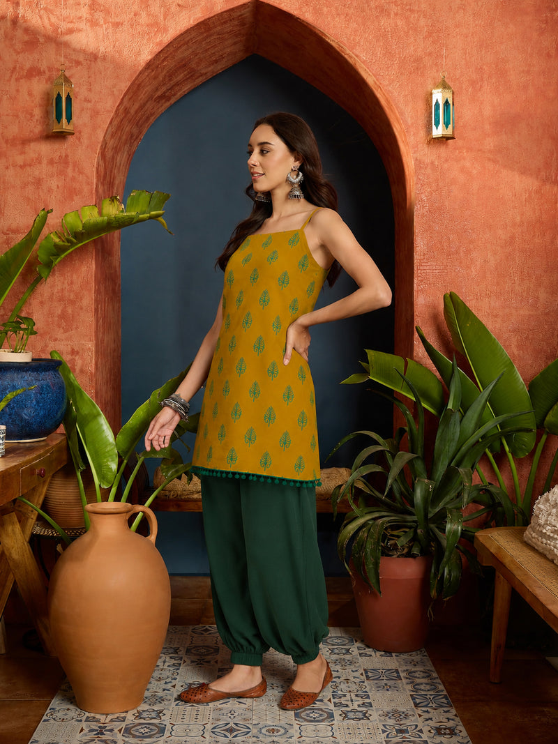 Stylum Women's Yellow Floral Printed Cotton Straight Top With Balloon Pant (CSYELLOWLANKA)