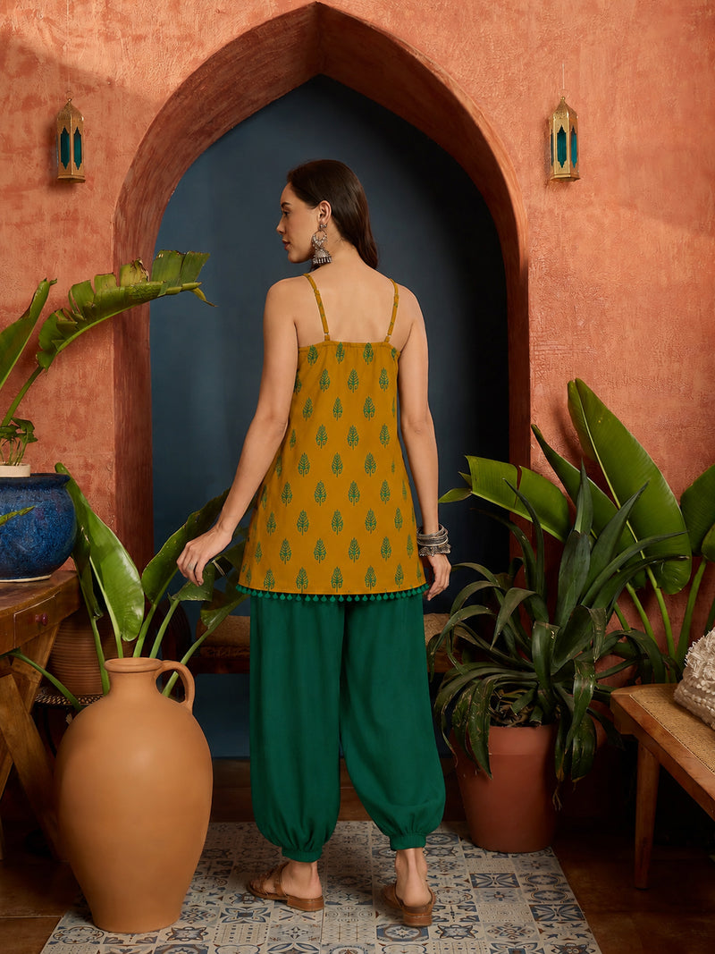 Stylum Women's Yellow Floral Printed Cotton Straight Top With Balloon Pant (CSYELLOWLANKA)