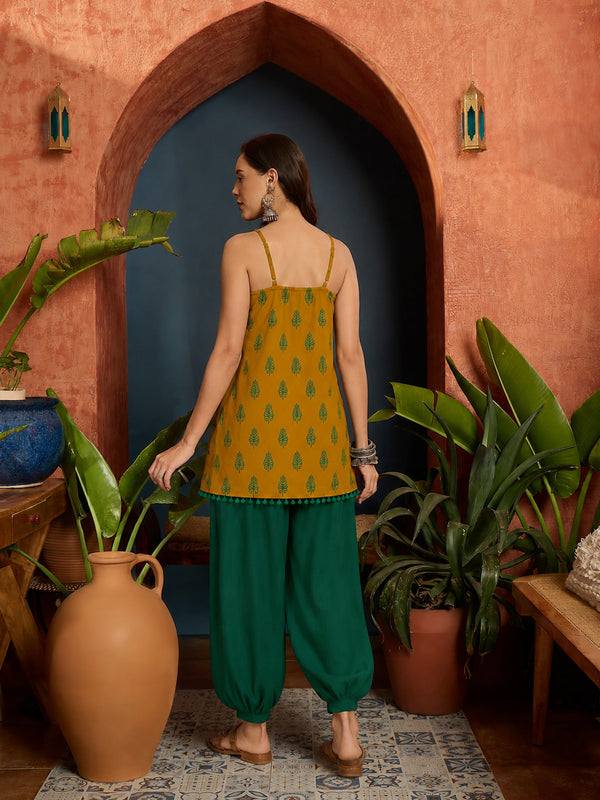 Stylum Women's Yellow Floral Printed Cotton Straight Top With Balloon Pant (CSYELLOWLANKA)