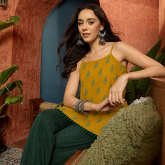 Stylum Women's Yellow Floral Printed Cotton Straight Top With Balloon Pant (CSYELLOWLANKA)