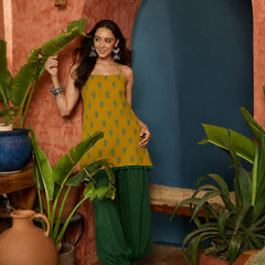 Stylum Women's Yellow Floral Printed Cotton Straight Top With Balloon Pant (CSYELLOWLANKA)