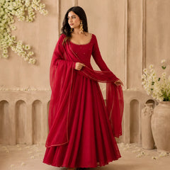 Maroon Embellished Anarkali Suit Set with Dupatta