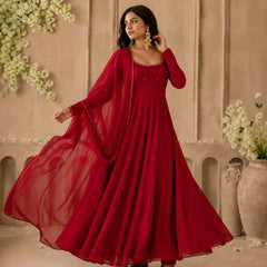 Maroon Embellished Anarkali Suit Set with Dupatta
