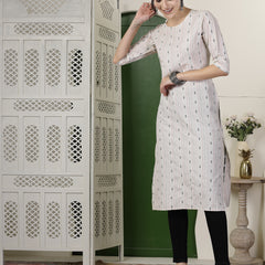 Stylum Women's Self Designed Cotton Blend Straight Kurta (DESIKA)