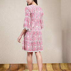 Stylum Women's Floral Printed Cotton Tiered A-Line Dress (DRSALPHA)