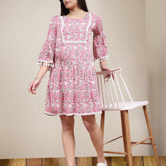 Stylum Women's Floral Printed Cotton Tiered A-Line Dress (DRSALPHA)