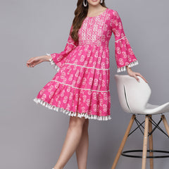 Floral Printed Rayon Flared dress