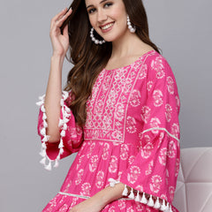 Floral Printed Rayon Flared dress