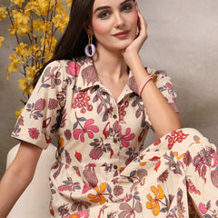 Stylum Women's Beige Tropical Printed Rayon Tiered Dress (DRSBEIGESOMIL)