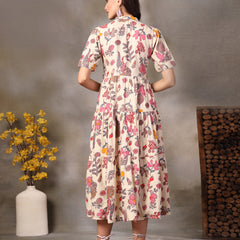 Stylum Women's Beige Tropical Printed Rayon Tiered Dress (DRSBEIGESOMIL)