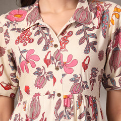 Stylum Women's Beige Tropical Printed Rayon Tiered Dress (DRSBEIGESOMIL)