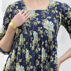 Stylum Women's Floral Printed Cotton A-Line Dress (DRSBESERBLUE)