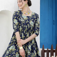 Stylum Women's Floral Printed Cotton A-Line Dress (DRSBESERBLUE)
