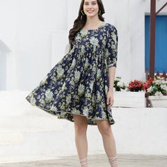 Stylum Women's Floral Printed Cotton A-Line Dress (DRSBESERBLUE)
