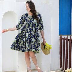 Stylum Women's Floral Printed Cotton A-Line Dress (DRSBESERBLUE)